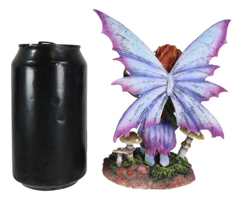 Fantasy Purple Butterfly Winged Red Hair Fairy with Green Pet Dragon Figurine