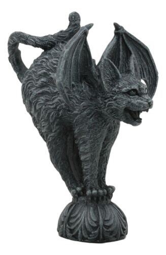 Bizarre Gothic Bat Winged Vampire Cat Gargoyle Statue 7"H Stoic Feline Guardian