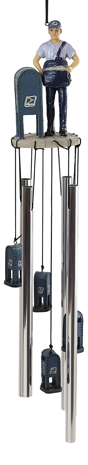 Ebros Gift Decorative United States Postal Mailman Postman Standing by Public Mail Box Resonant Relaxing Wind Chime Patio Garden Home Accent Shipping Delivery Cargo and Mail Letters Post Office