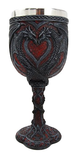 Ebros Celtic Dual Dragon Romantic Heart Vial Of Blood Wine Goblet 7"H Chalice
