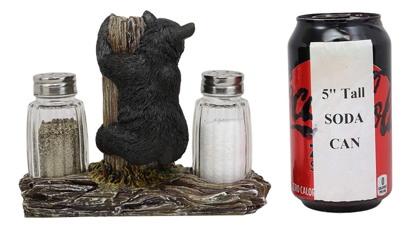 Ebros Rustic Woodland Black Bear Climbing Tree Branch Figurine Display Holder With Glass Salt And Pepper Shakers Bears Home And Kitchen Dining Decorative Statue 6.5" L Cabin Lodge Mountainside Decor