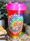 Sacred Rainbow Tie Dye Mandala Flower Reusable Travel Mug Cup W/ Lid And Sleeve