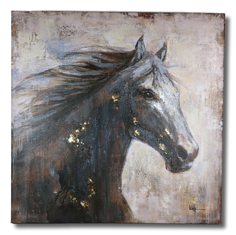 Rustic Country Western Running Mustang Horse Canvas Picture Wooden Frame 36"X36"