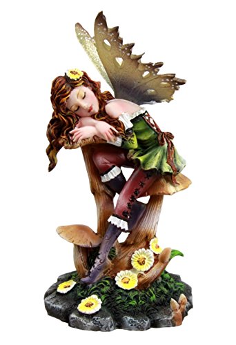 Ebros Gift Daisy Mushroom Cottage Garden Fairy Daydreaming Figurine 5.25"Tall - Ebros Gift