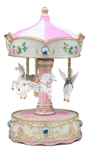 "Toyland" Carnival Merry Go Round Unicorns Pegasus Horse Musical Carousel Statue