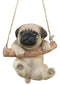 Cute Lifelike Teacup Pug Puppy Macrame Branch Hanger 5.5"Tall With Jute Strings