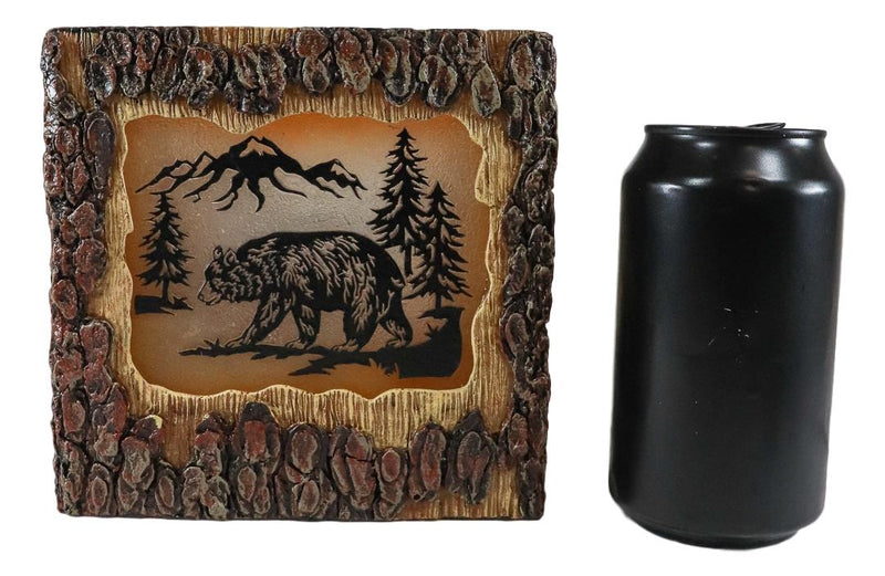 Rustic Pine Forest Black Bear Faux Carved Wood Bark Night Light Lamp Sculpture