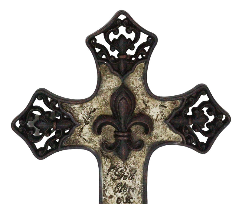 Rustic Southwestern Tuscany French Fleur De Lis God Bless Our Home Wall Cross