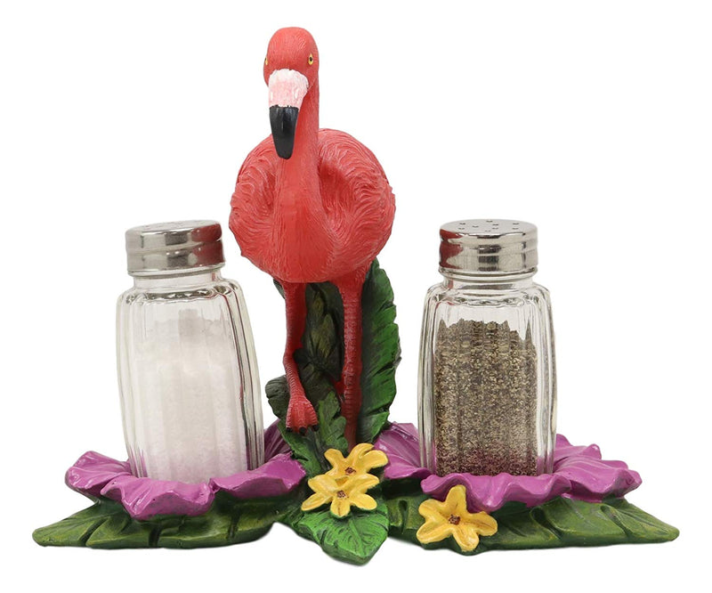 Ebros Tropical Paradise Pink Flamingo Holder W/ Salt & Pepper Shaker Set 7.25" L