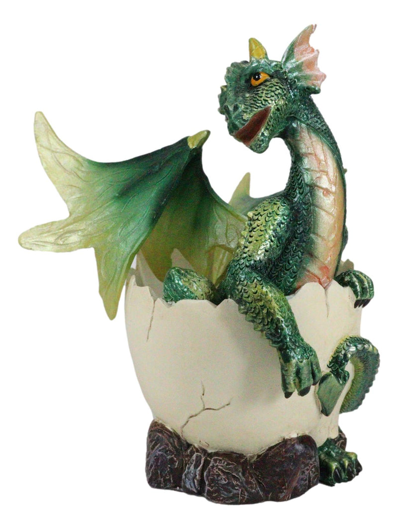 Whimsical Smiling Green Hatchling Baby Dragon Hatchling In Egg Shell Figurine