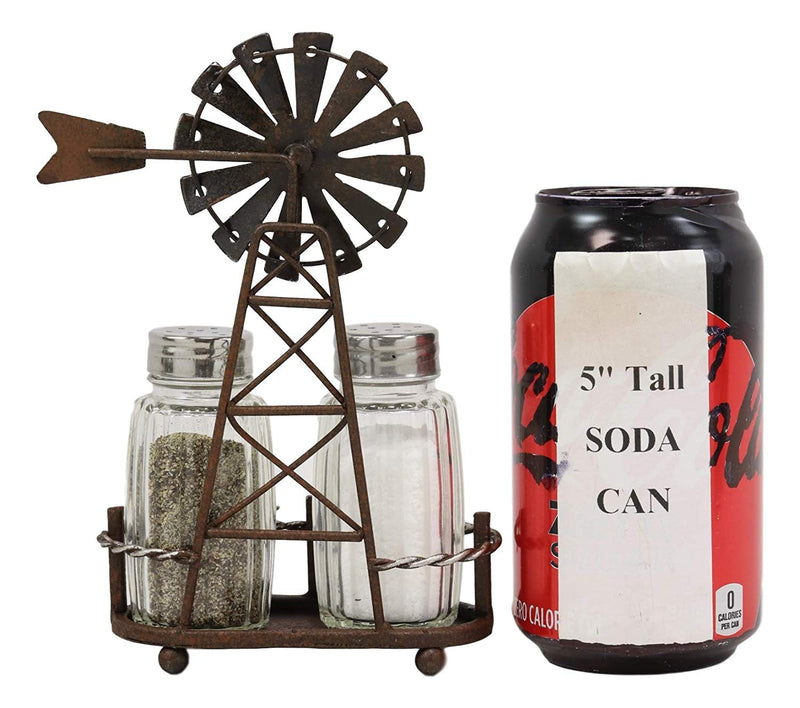 Ebros 6.5"H Rustic Country Farm Windmill Outpost Salt And Pepper Shakers Set