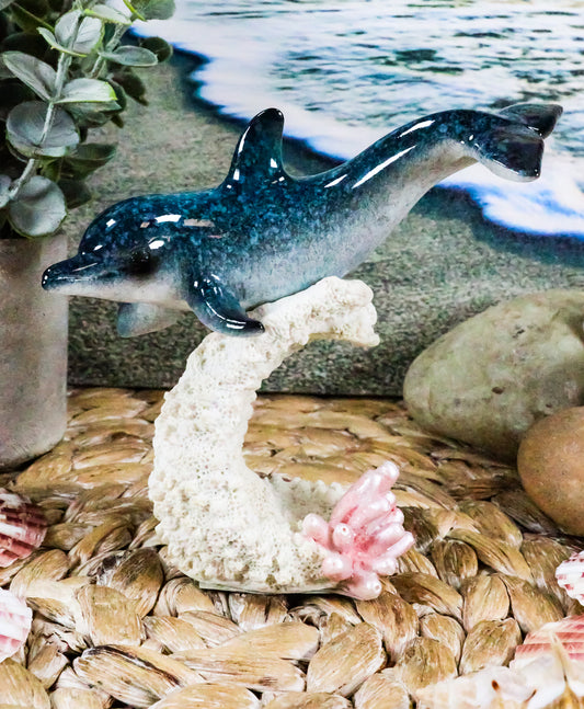Ebros Ocean Marine Sea Life Bottlenose Dolphin Swimming Over Coral Reef Figurine - Ebros Gift