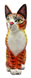 Balinese Wood Handicrafts Adorable Orange Tabby Feline Cat Purr Pet Figurine 8"H
