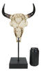 Western Rustic Bull Cow Steer Skull With Bald Eagle Sculpture On Pole Display
