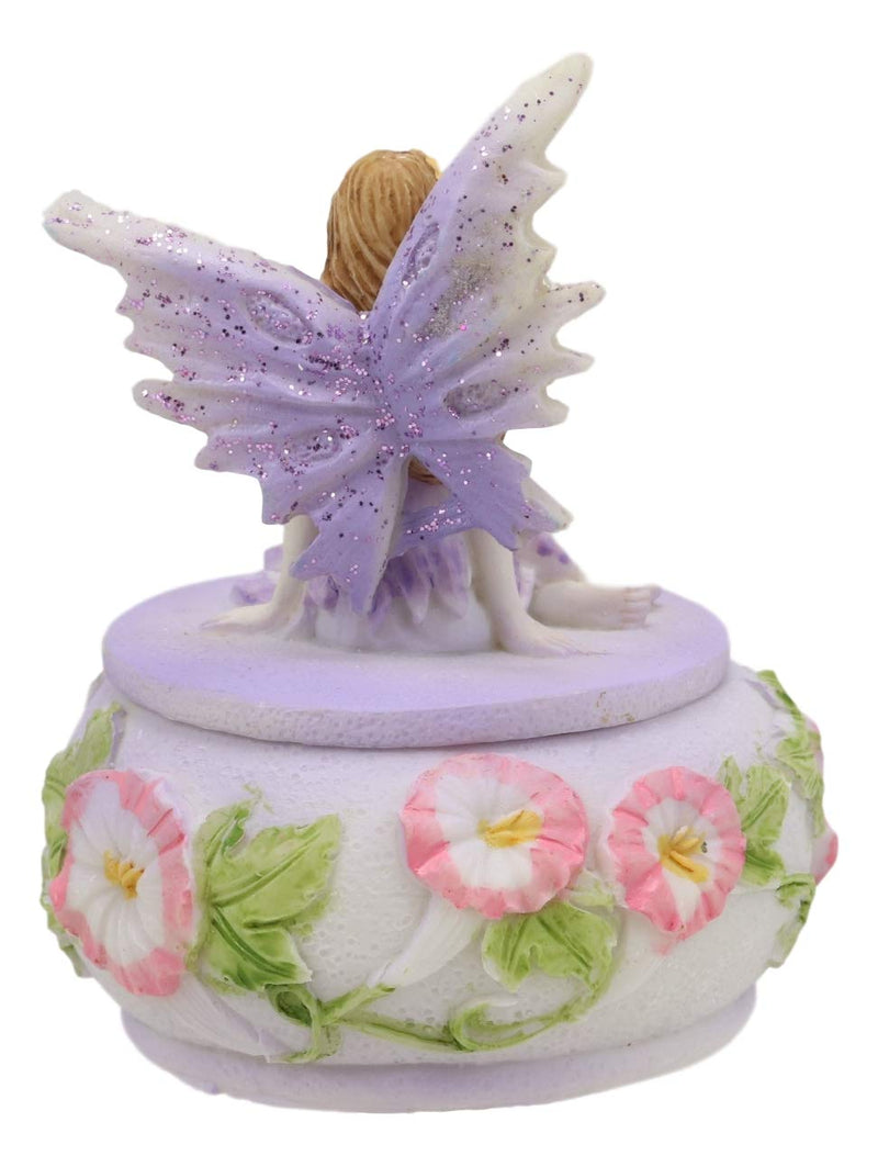 Ebros Gift Purple Lavender Fairy Small Round Trinket Jewelry Box Figurine 3.25" High