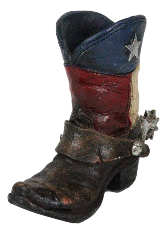 Rustic Western Cowboy Faux Leather Texas State Flag Boot With Spur Pen Holder