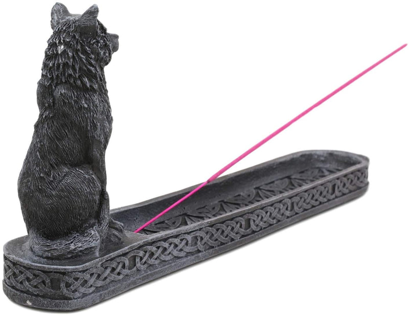 Ebros Stoic Sitting Alpha Wolf Incense Burner Holder 9.5" Long Home Decor