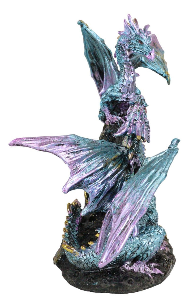 Dueling Dragons Family On Faux Emerald Quartz Geode LED Light Mountain Figurine
