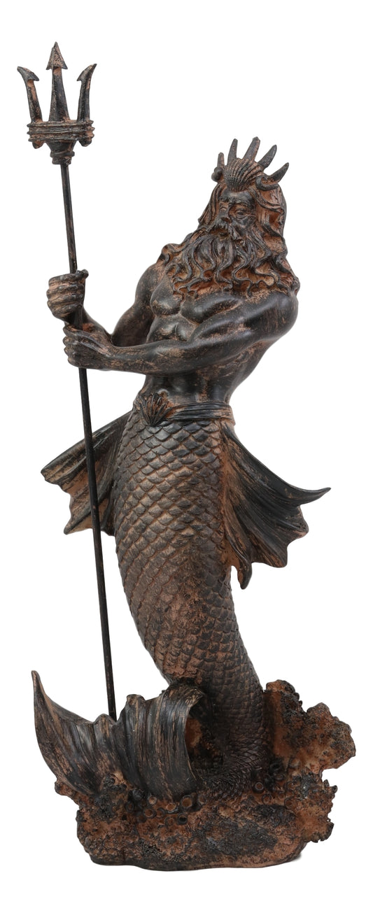 Greek God of The Seas Tremors Merman Poseidon With Trident Statue Neptune Decor - Ebros Gift