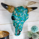 Ebros 11.5" W Turquoise Mosaic Steer Bison Bull Head W/ Horns Wall Mount Decor - Ebros Gift