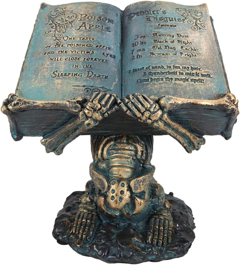 Dead Man's Curse Skeleton Slave Holding A Witch Poison Apple Spell Book Figurine
