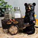 Ebros Black Bear Pushing Vintage Wagon Cart Salt And Pepper Shakers Holder Set