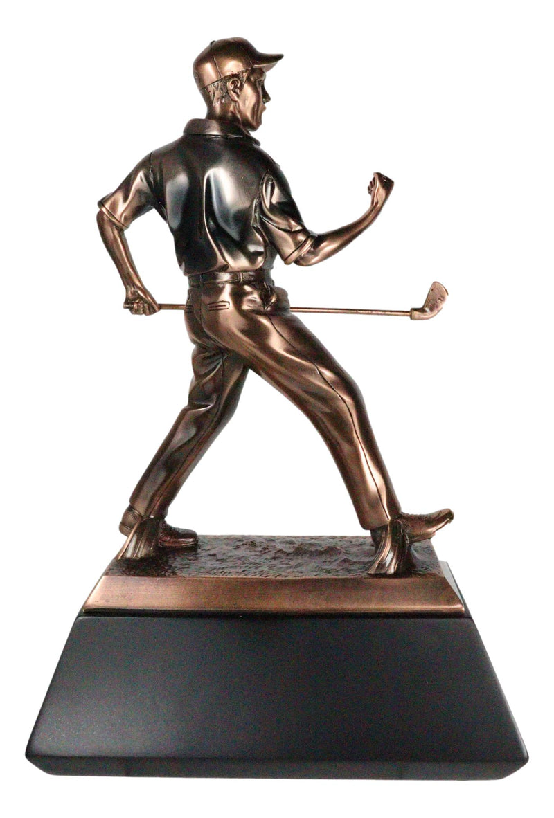 Pro Golfer With Club Celebrating Bronze Electroplated Statue With Trophy Base