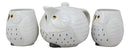 Ebros Whimsical White Fat Snow Owl Ceramic 16oz Tea Pot With 2 Cups Set Owls Decor