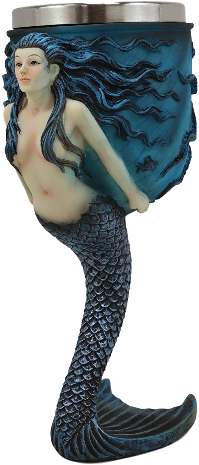 Ebros Sirens Of The Sea Blue Mermaid Octopus With Tail Fin Stem Wine Goblet