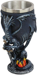 Blue Divine Fire Winged Dragon With Excalibur Sword Wine Goblet Chalice Cup 7oz