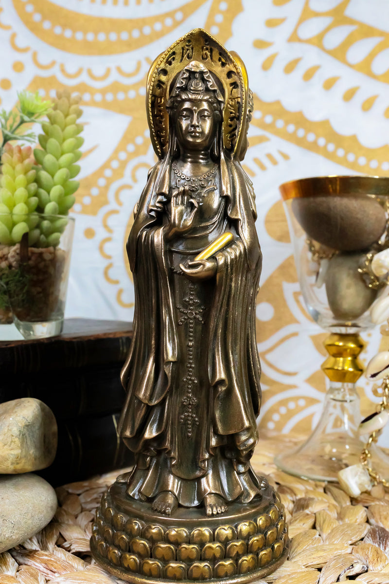 Bodhisattva Three Sided Kuan Yin Buddha Goddess Love Mercy Compassion Figurine