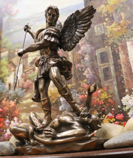 Ebros Saint Archangel Michael Piercing Lucifer With Spear Decor Figurine 10.25"H - Ebros Gift