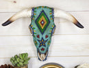 Rustic Southwest Steer Bison Cow Skull With Aztec Beaded Turquoise Wall Decor