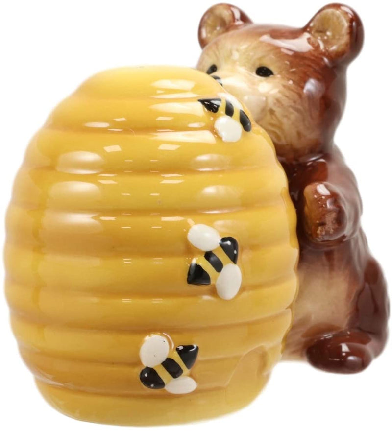 Ebros Bear Hugging Beehive With Bumblebees Ceramic Salt And Pepper Shakers Set