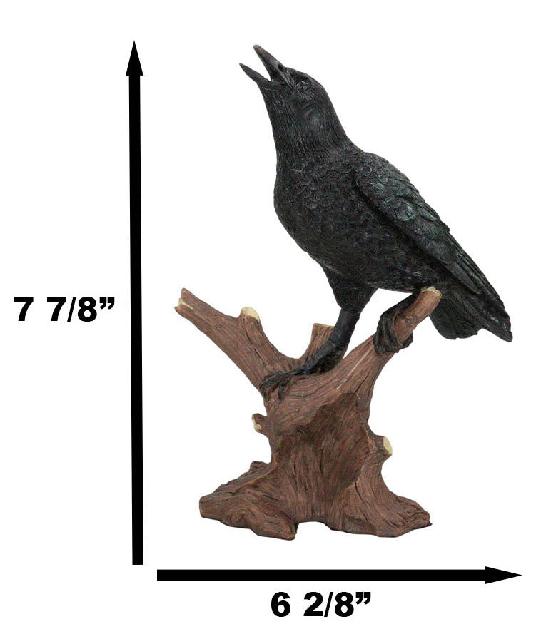 Ebros Crowing Raven Perched On Tree Branch 8.25" Tall Scavenger Bird Figurine