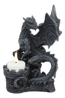 Ebros Fire Dragon Perching On Castle Fortress Turret Tea Light Candle Holder Statue 7"Tall Fantasy Faux Stone Gothic Dungeons And Dragons Candleholder Decor Medieval Renaissance Age of Kings Sculpture