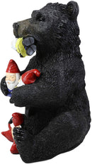 Whimsical Forest Black Bear Holding Colorful Christmas Mini Gnomes Statue 14"H