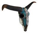 38"L Southwestern Mosaic Turquoise Bling Bison Steer Cow Skull Wall Decor Plaque