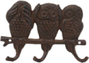 Ebros Cast Iron Rustic See Hear Speak No Evil Owls Family 3 Pegs Wall Hooks 7" W