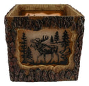 Rustic Pine Forest Elk Moose Faux Carved Wood Bark Night Light Lamp Sculpture