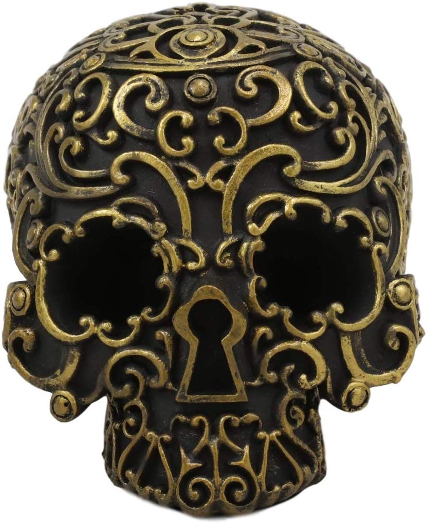 Ebros Royal Persian Black and Gold Keyhole Skull Statue 6" Long Skeleton Decor - Ebros Gift
