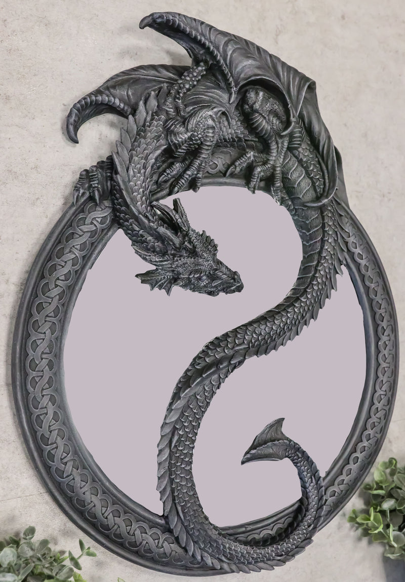 Ebros Feng Shui Yin Yang Harmony Celestial Dragon Wall Hanging Mirror Plaque Decor
