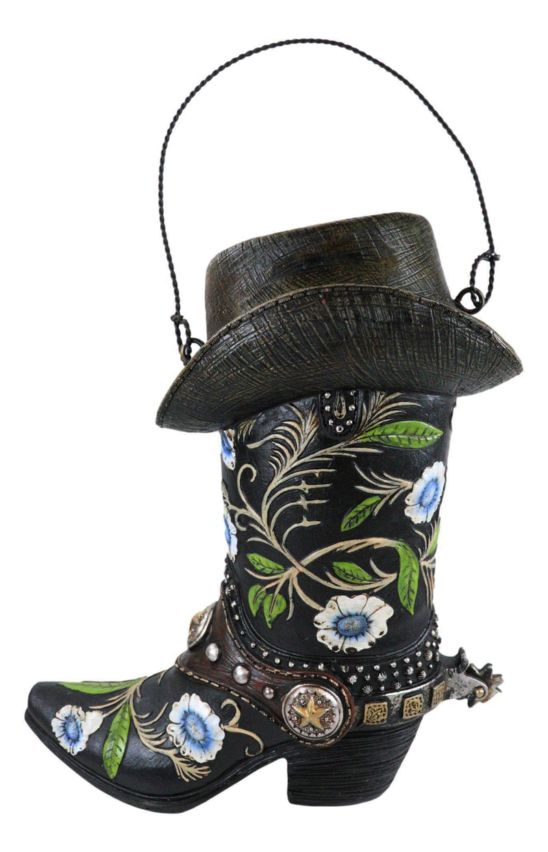 Pack Of 2 Western Red And Black Floral Cowboy Boots Birdhouse Bird Feeder Hanger