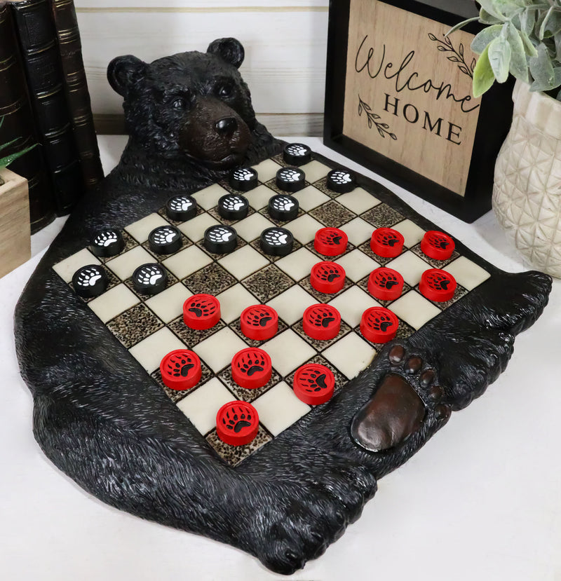 Rustic Western Forest Black Bear Checkerboard With Bear Paw Color Checkers Set