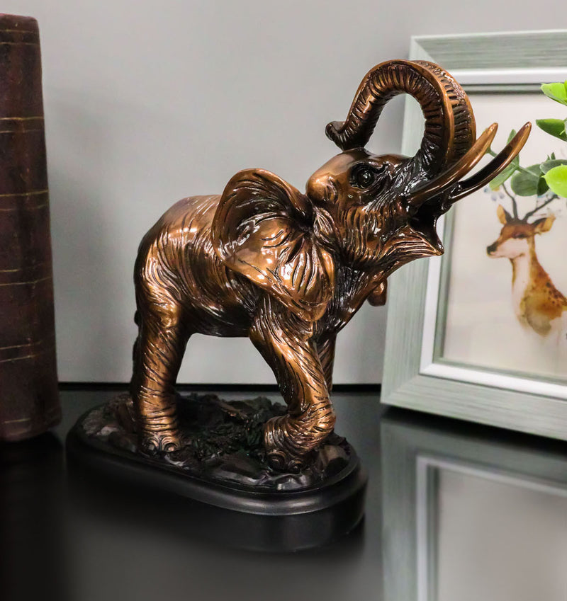 Safari African Elephant Calf With Trunk Raised Figurine On Trophy Base 6.5"L