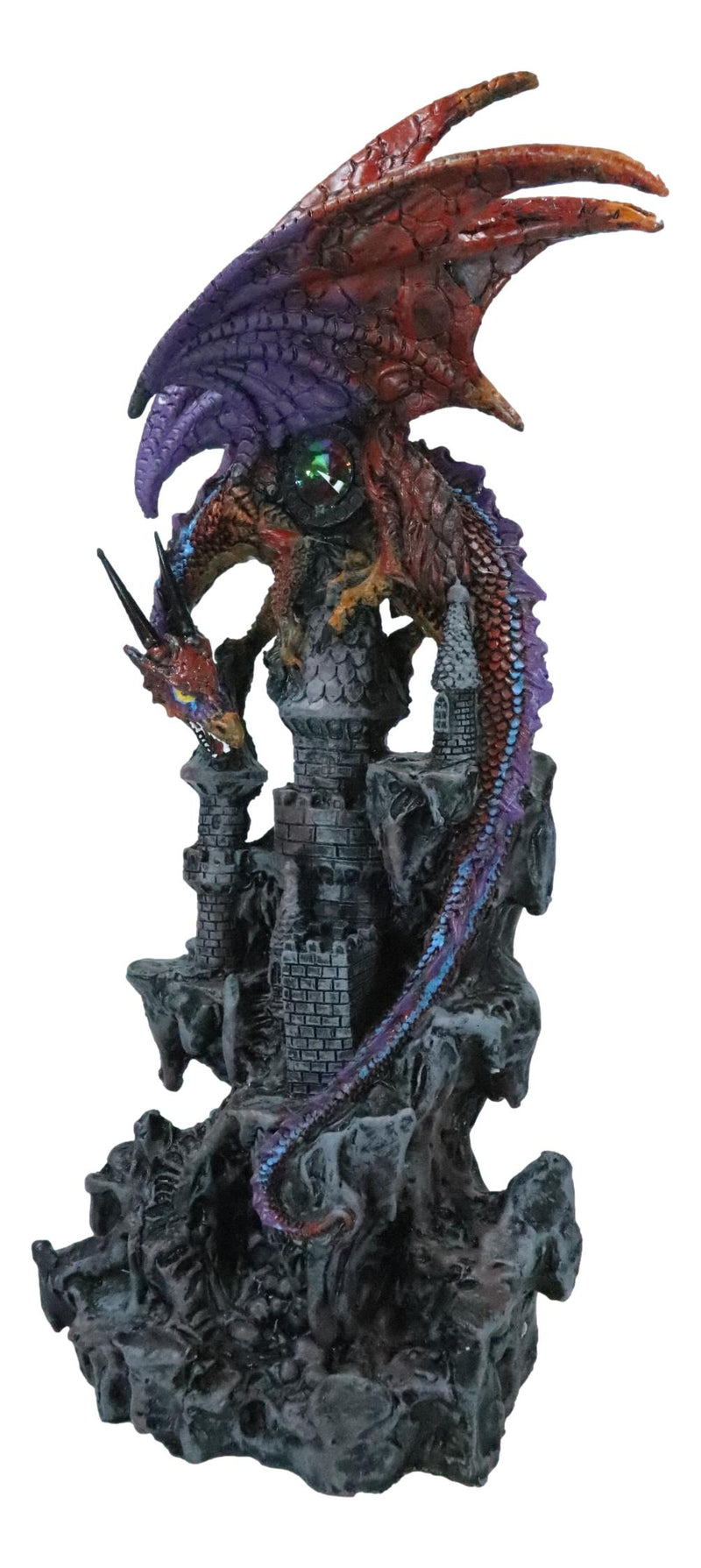 Red Behemoth Dragon Protecting Castle With Precious Gemstone Figurine 12.5"H