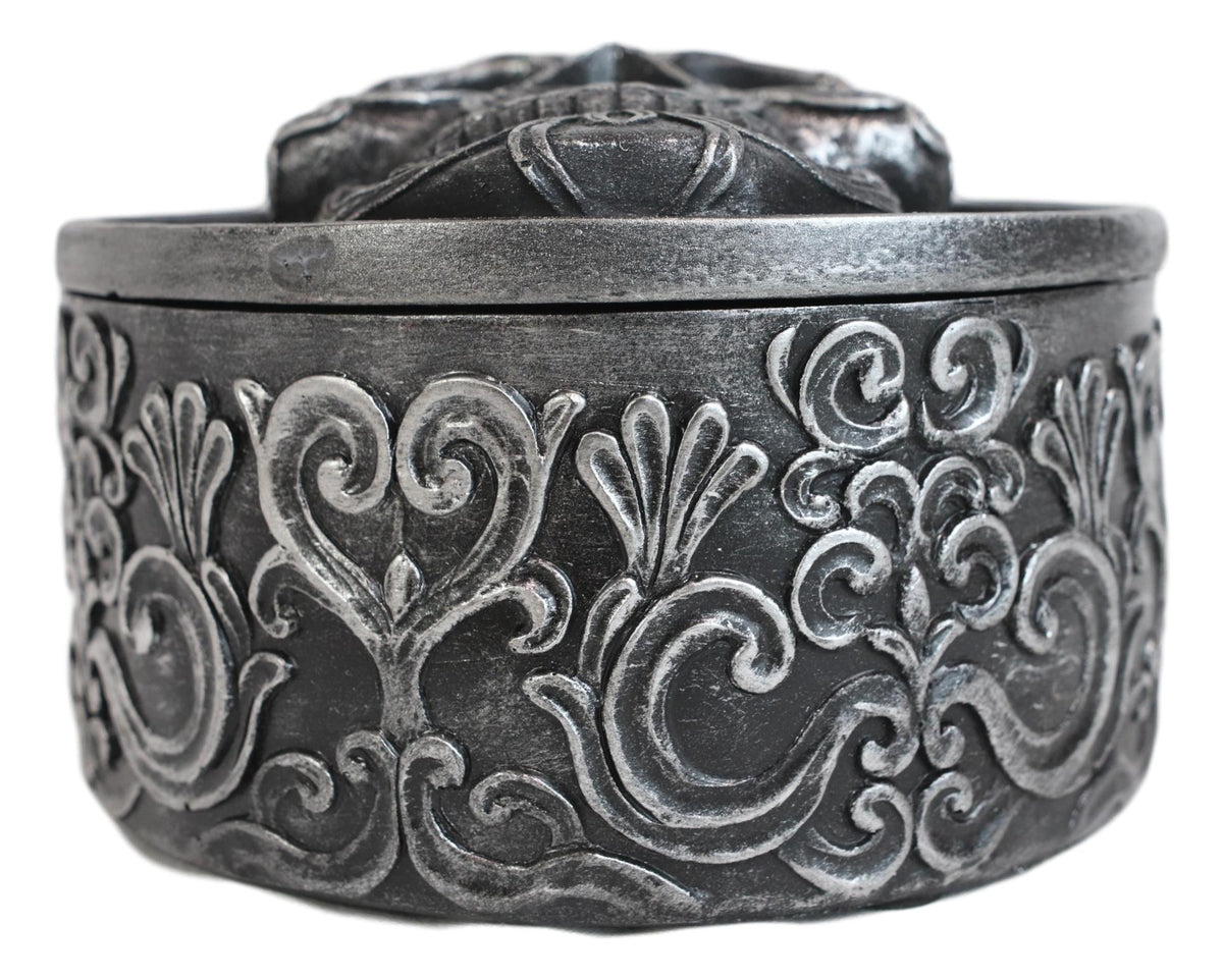 Day Of The Dead Secrets Of The Macabre Gothic Tooled Floral Skull Decorative Box - Ebros Gift