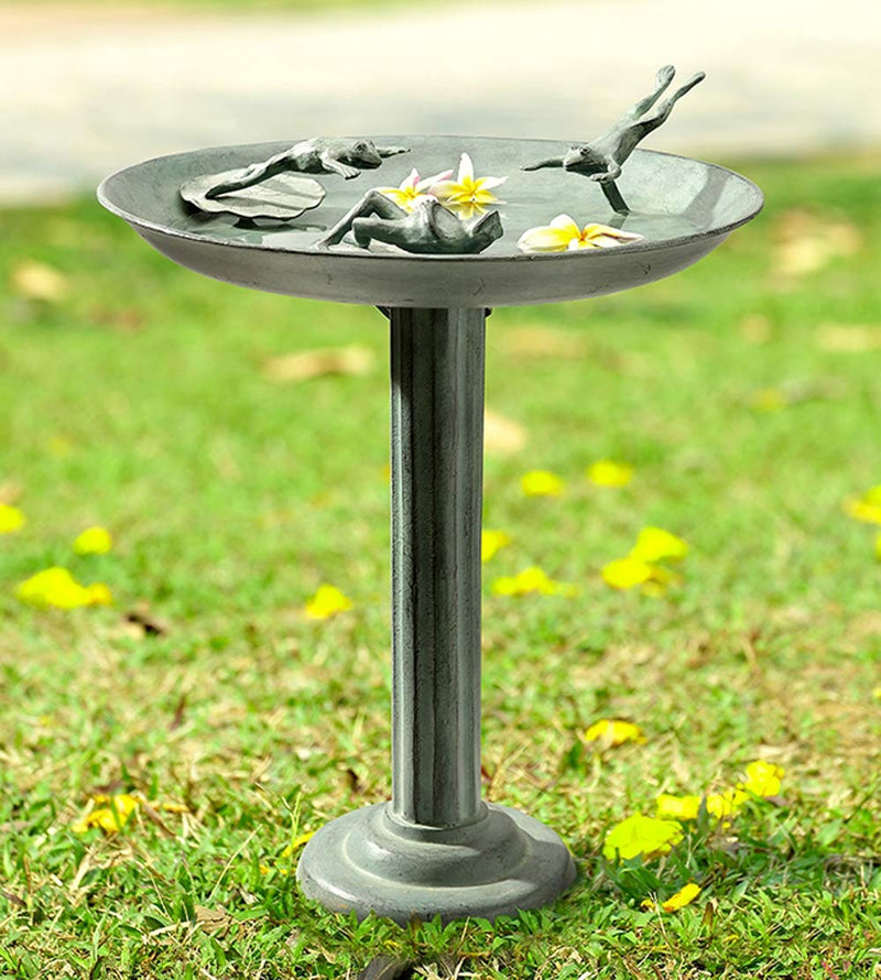 Ebros Gift 26" Tall Aluminum Metal Rustic Cozy Cottage Whimsical Trio Diving Frogs in Pond Plunge Party Garden Bird Feeder Or Bath Statue for Lawn Pool Patio Outdoors Decor Accent