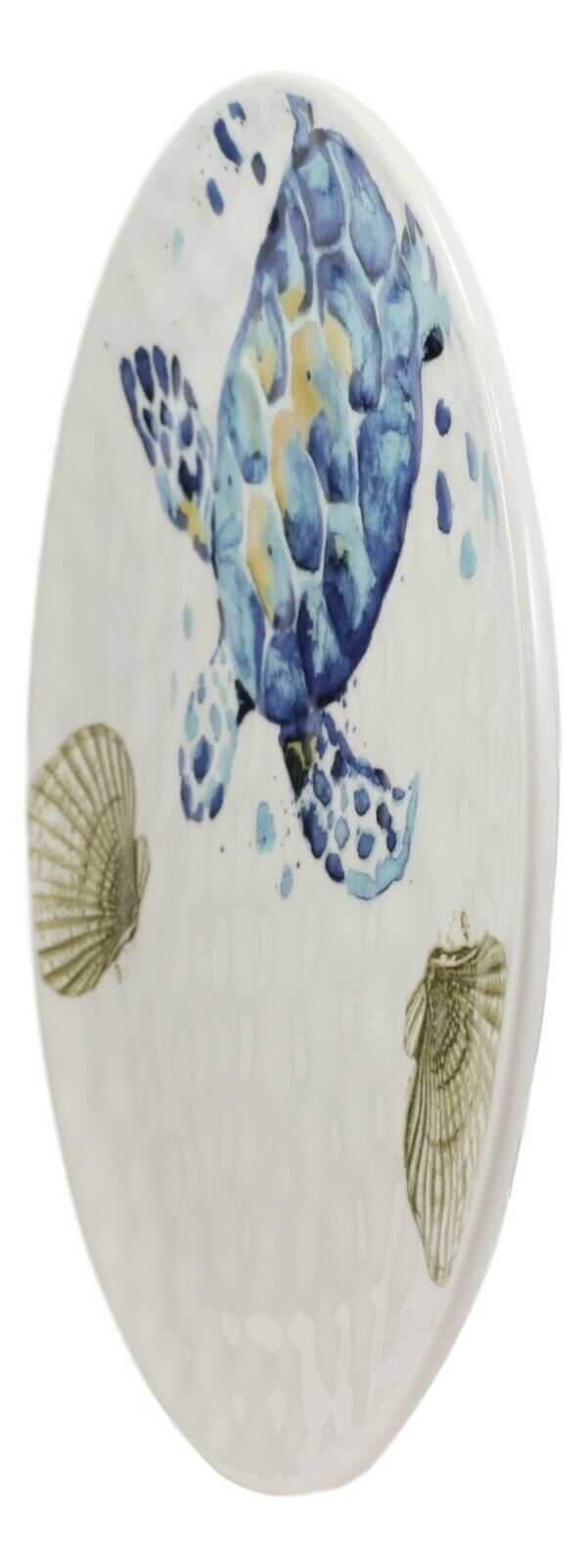 Marine Blue Sea Turtle And Golden Sea Shells Ceramic Dinner Plates Set Of 2