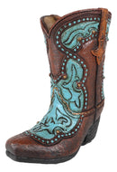 Rustic Western Cowboy Turquoise Floral Boot Figurine Stationery Holder Figurine